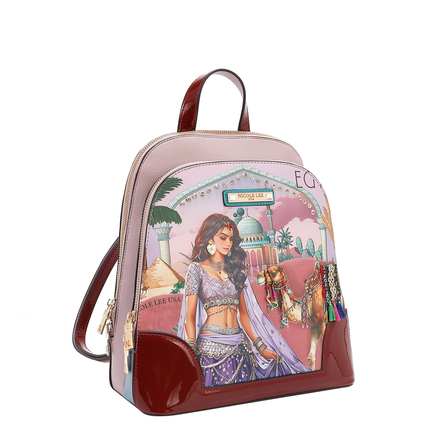 charlotte russe queen faux leather backpack found on polyvore Queen Cleopatra Backpack with Adjustable, Dual Shoulder Straps. – Nicole Lee Online