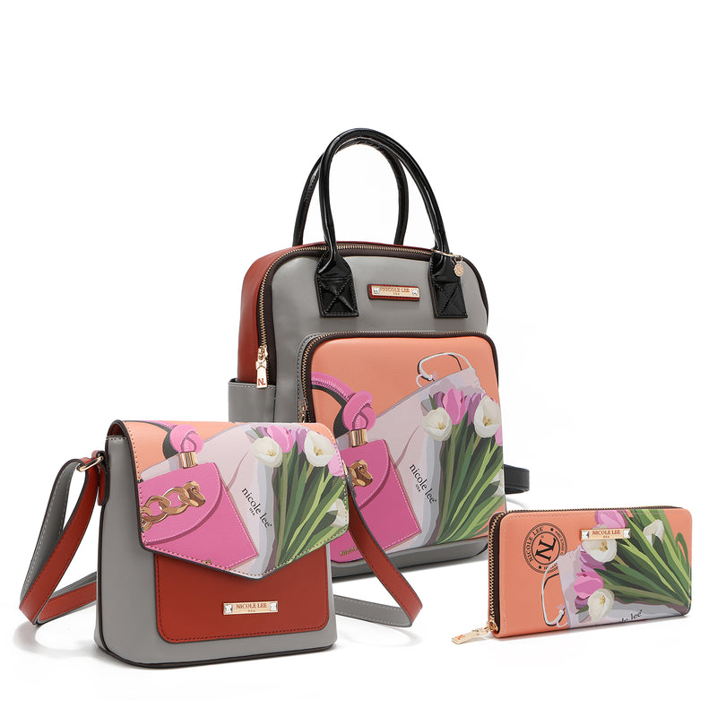 VIOLET BLOSSOM 3 PIECE SET (Backpack, Crossbody, Wallet)