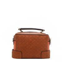 our Sun and Sand Brown quilted  back crossbody bag with a handle set on a white background