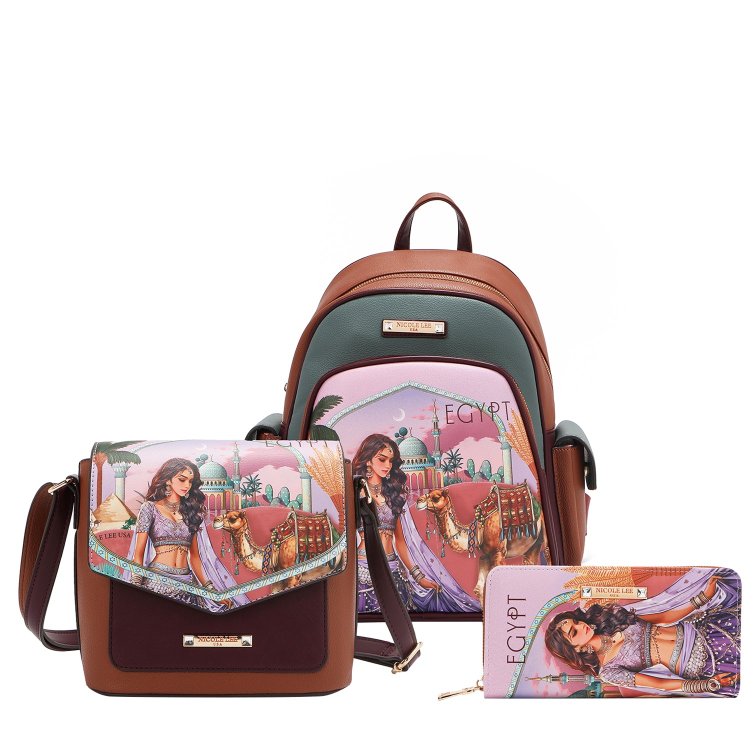 ネコアルク　ポーチ Queen Cleopatra 3 PIECE SET 3 Piece Set with Backpack, Crossbody