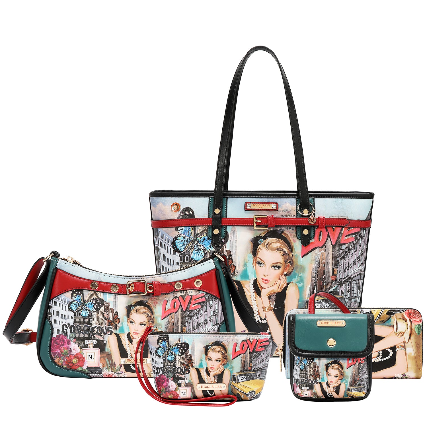 SABINA IMAGINES 5PC SET (SHOPPER BAG, CROSSBODY, POUCH, COINPURSE, WALLET)