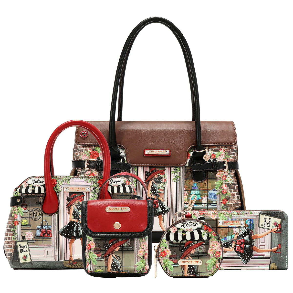 SUGAR DAY 5PC SET (HANDBAG, CROSSBODY, POUCH, COINPURSE, WALLET)