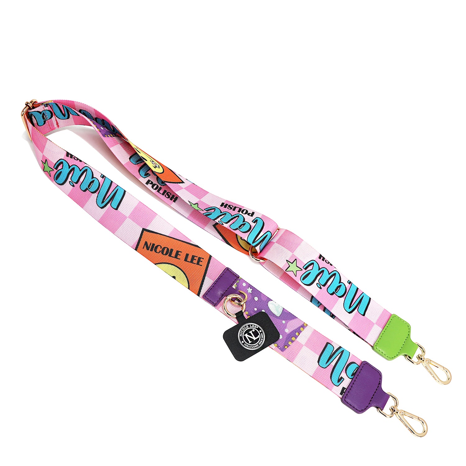 OUR MULTI-USE PHONE STRAP IN OUR NICOLE LEE NAIL POLISH DESIGN.