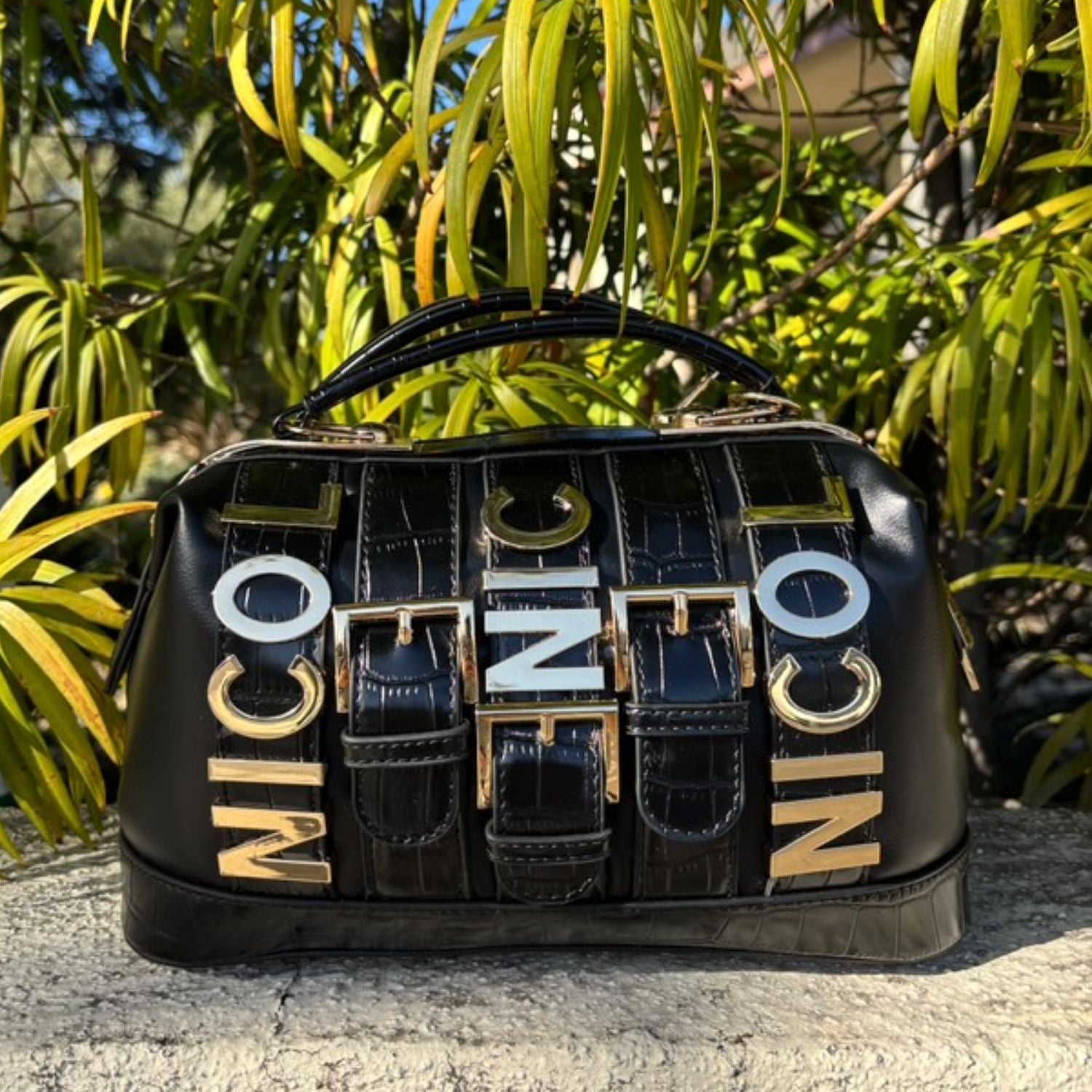 バッグ Caristyle Calista Handbag, Embellished with High-shine Gold Metal Accents