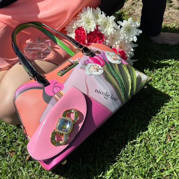 Violet Blossom Dome Shoulder Bag with Captivating Tulip Appliques