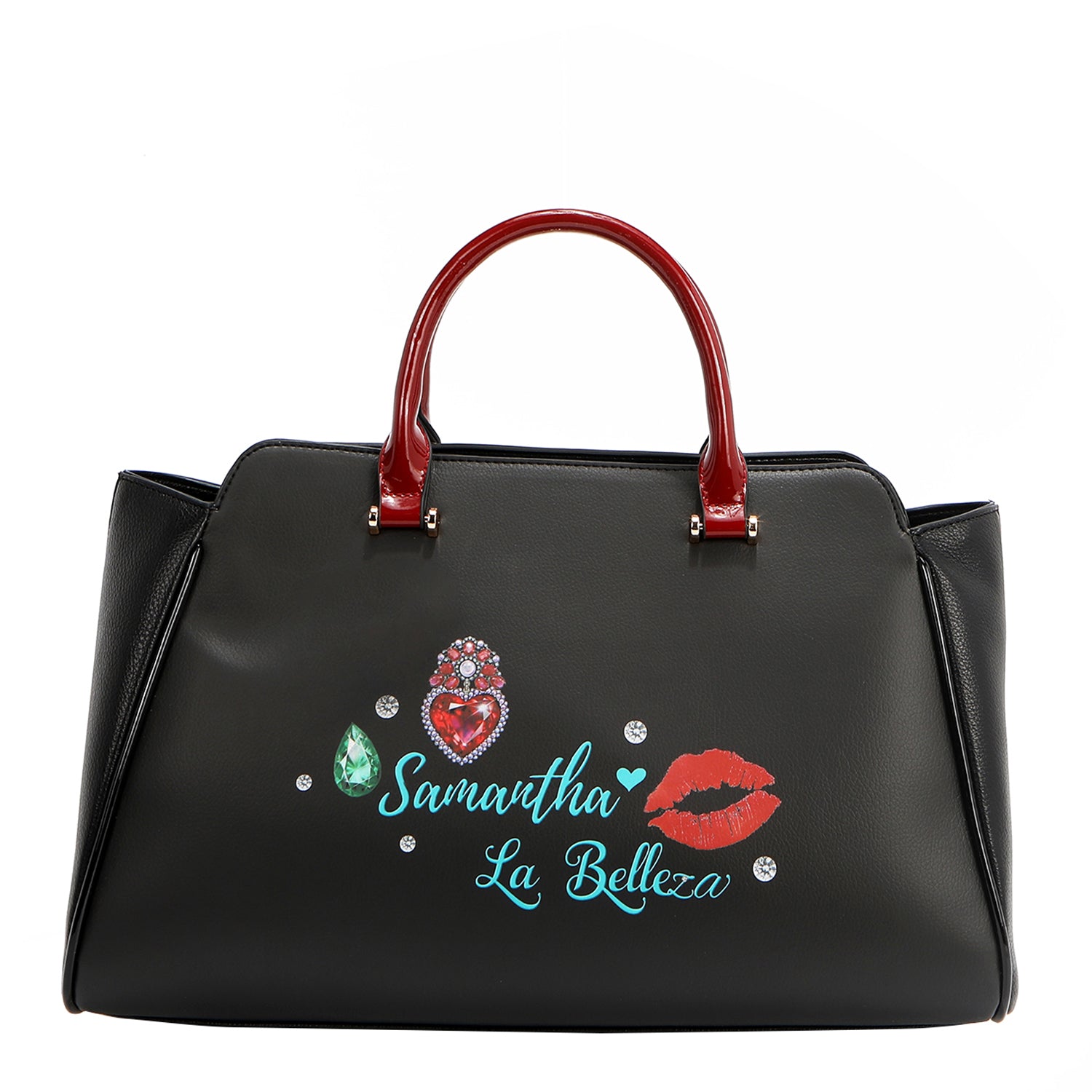 Belleza Wide Handbag Embellished with Large Rhinestone Dangling