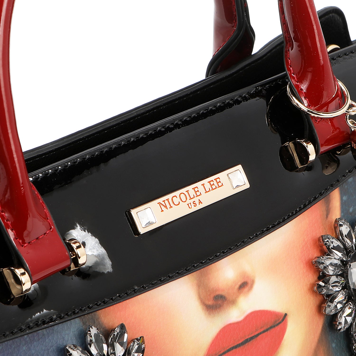 Belleza Wide Handbag Embellished with Large Rhinestone Dangling