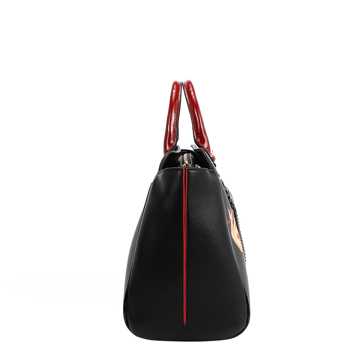 Belleza Wide Handbag Embellished with Large Rhinestone Dangling