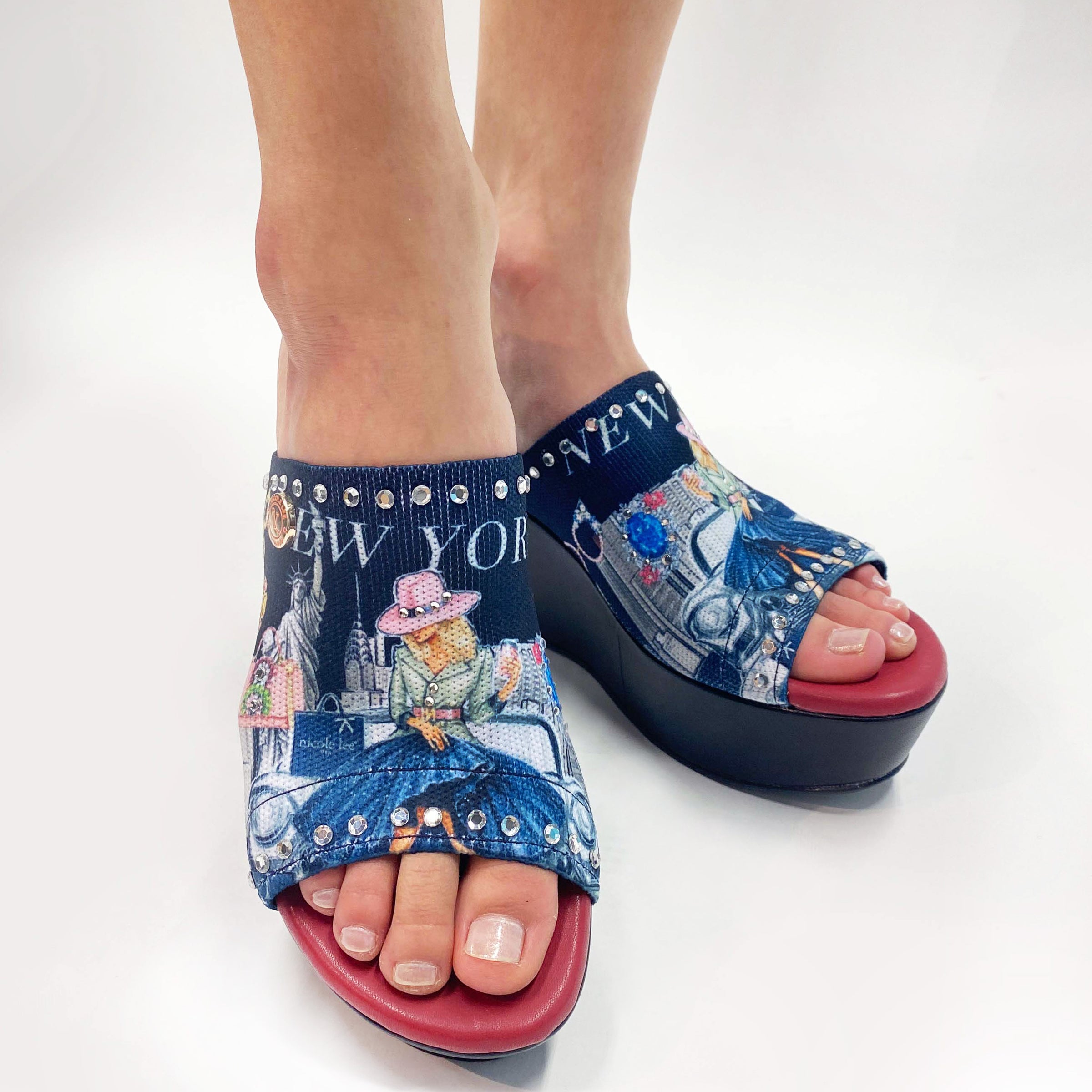 WEARING OUR NICOLE LEE CASUAL WEDGE SANDALS IN OUR SUCCESS IN NEW YORK DESING.