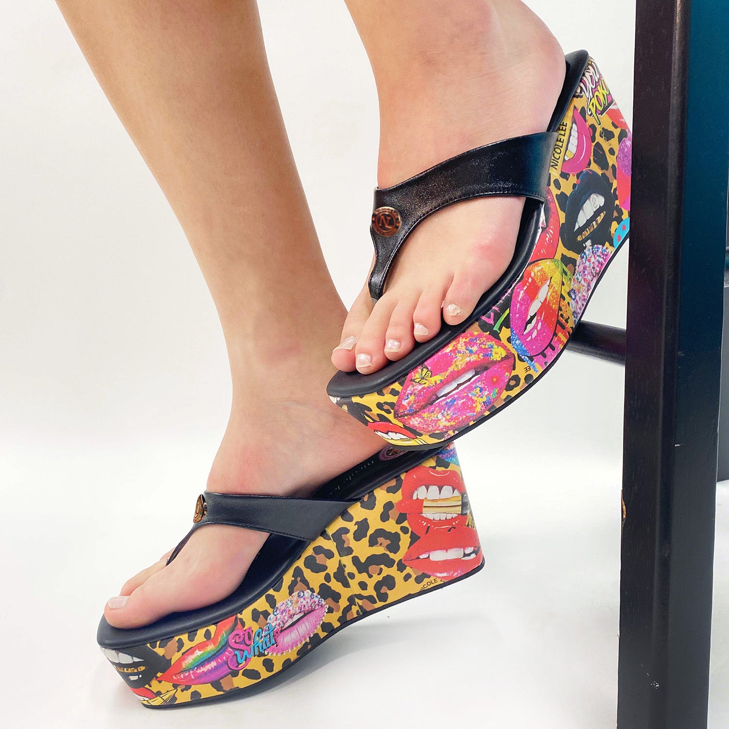 Flip Flop Wedge Sandals, Vegan Leather Platform Heel Sandals