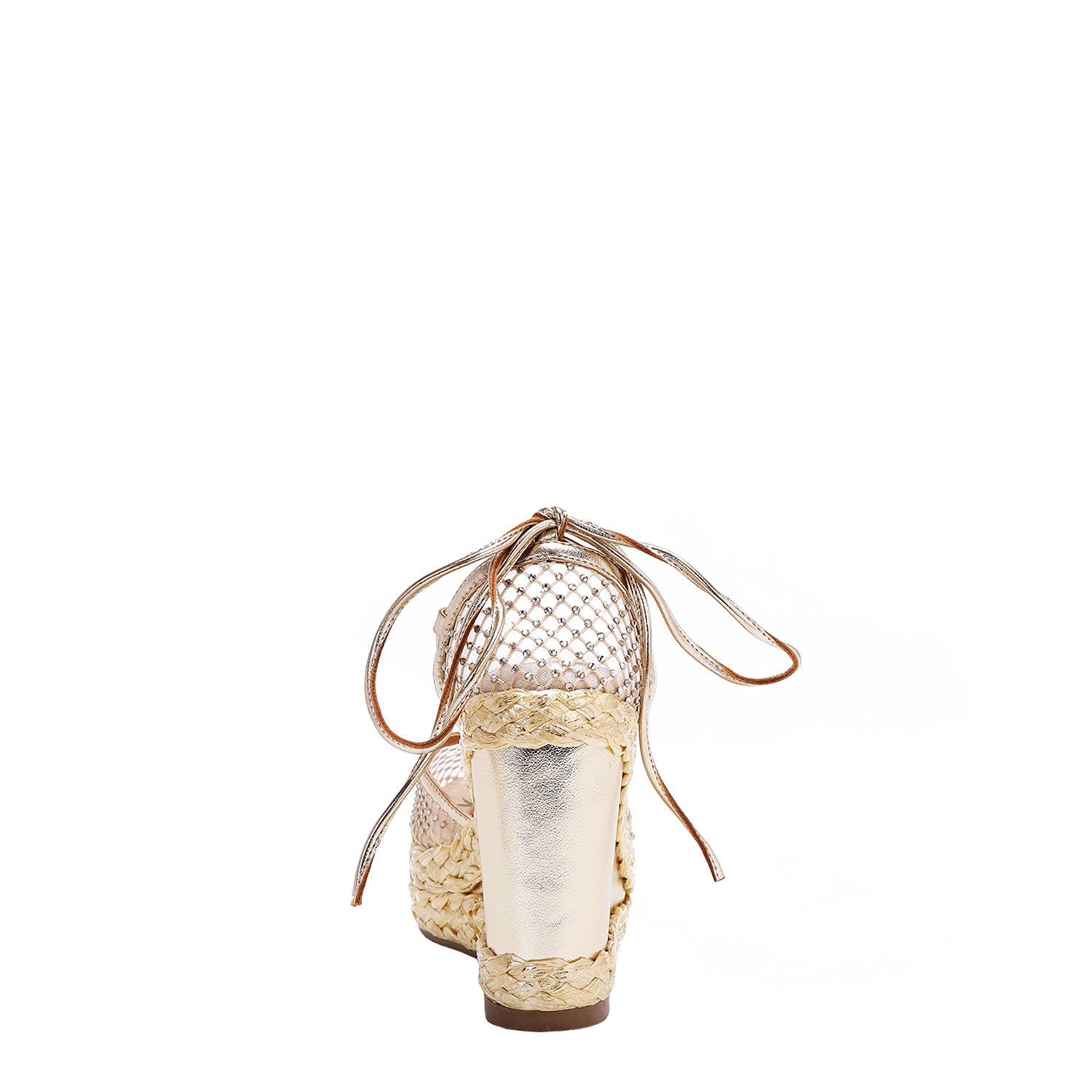 MAYA WRAP ESPADRILLE WEDGE SANDAL BACK WITH 4" PLATFORM WEDGE.