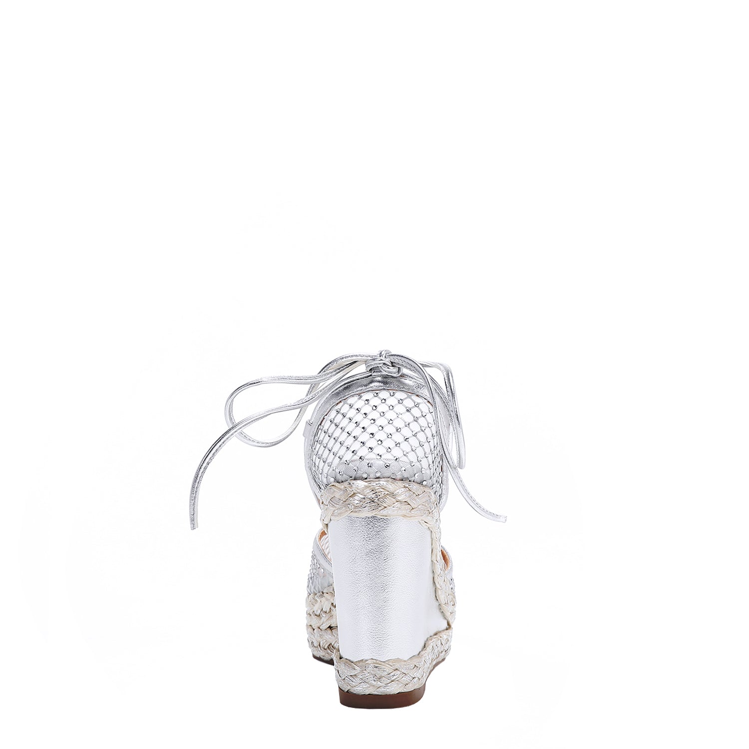 MAYA WRAP ESPADRILLE WEDGE SANDAL BACK WITH 4" PLATFORM WEDGE.