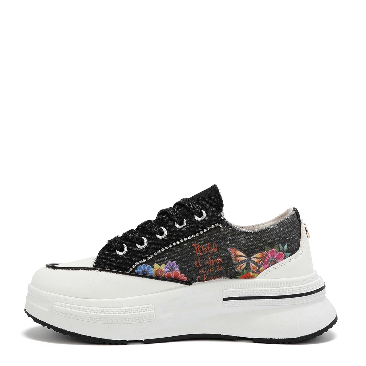 Platform Lace-Up Sneakers with Rhinestone Trim and Studs