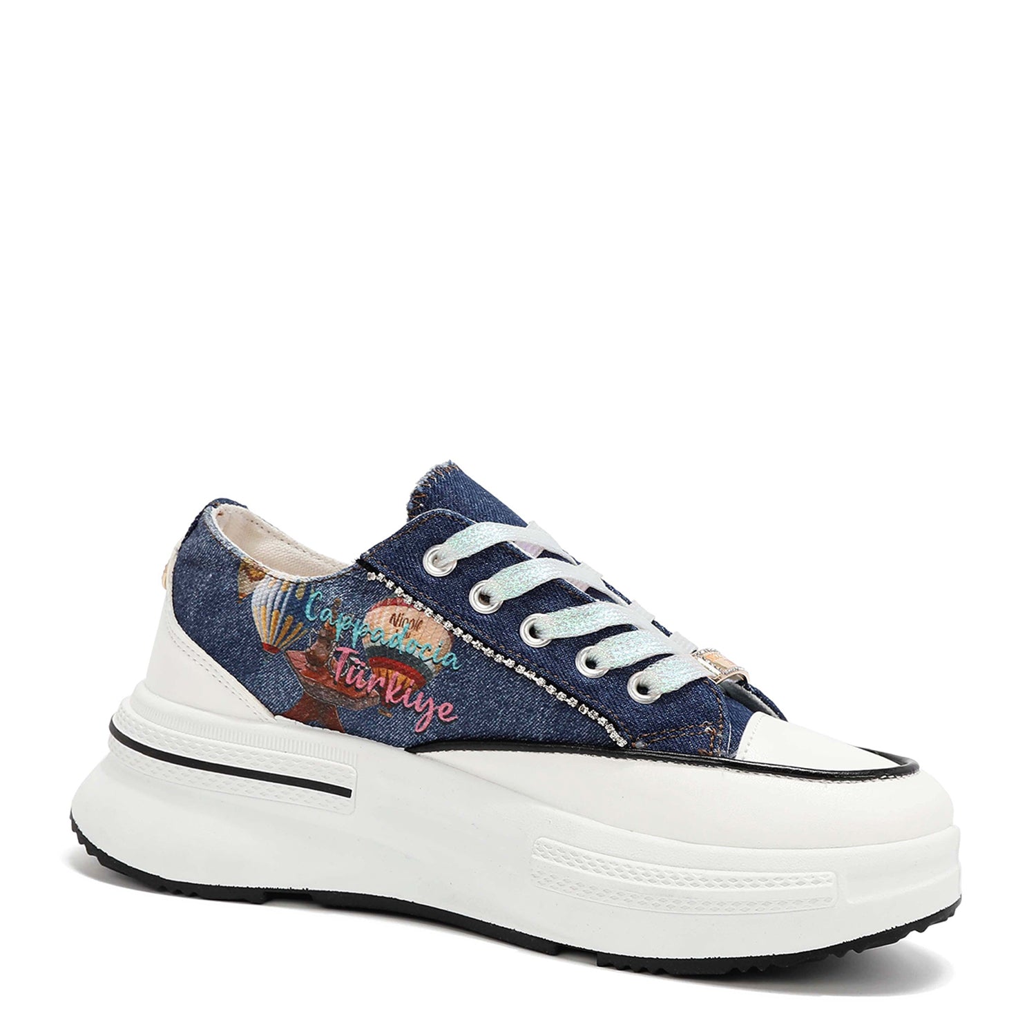 Platform Lace-Up Sneakers with Rhinestone Trim and Studs