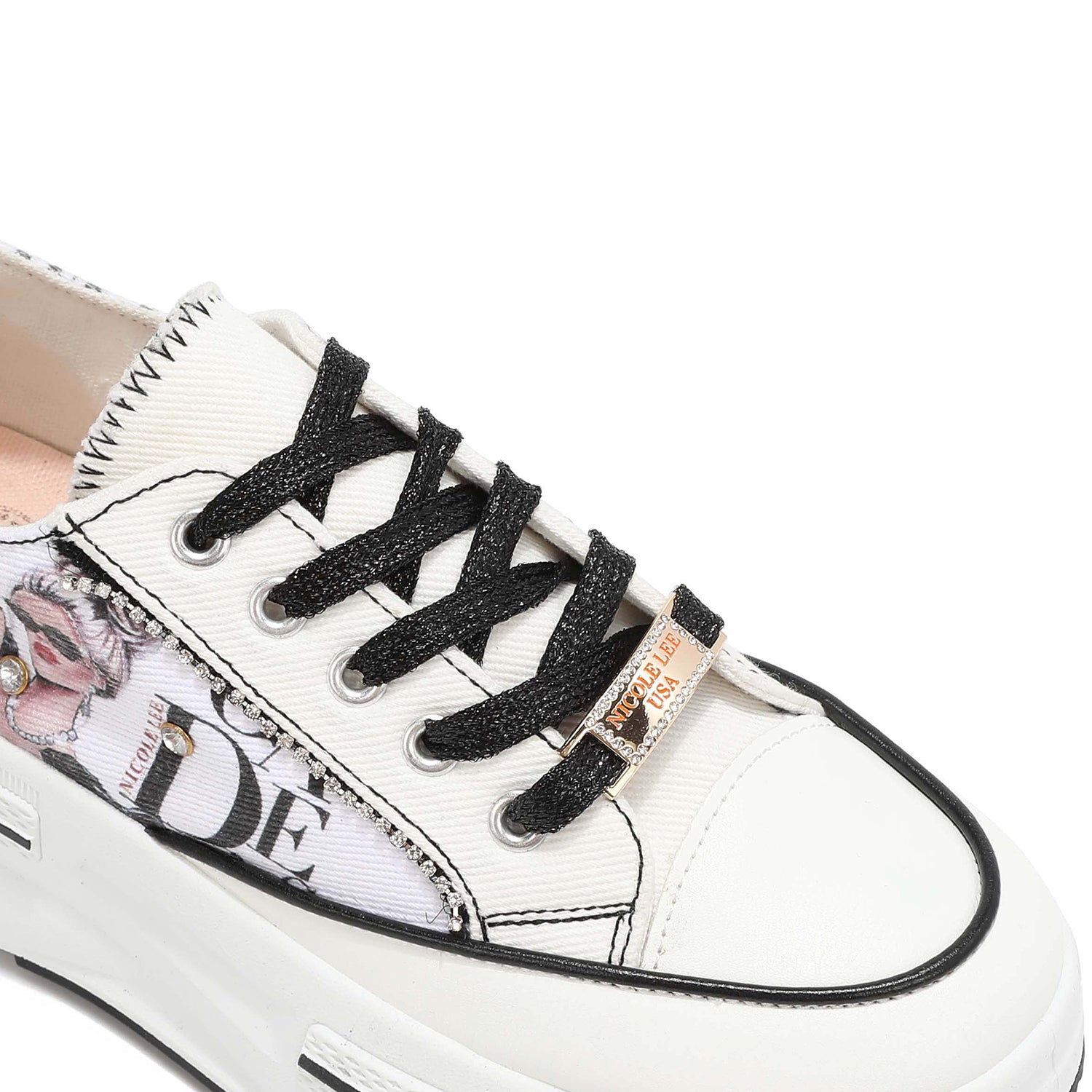 Platform Lace-Up Sneakers with Rhinestone Trim and Studs