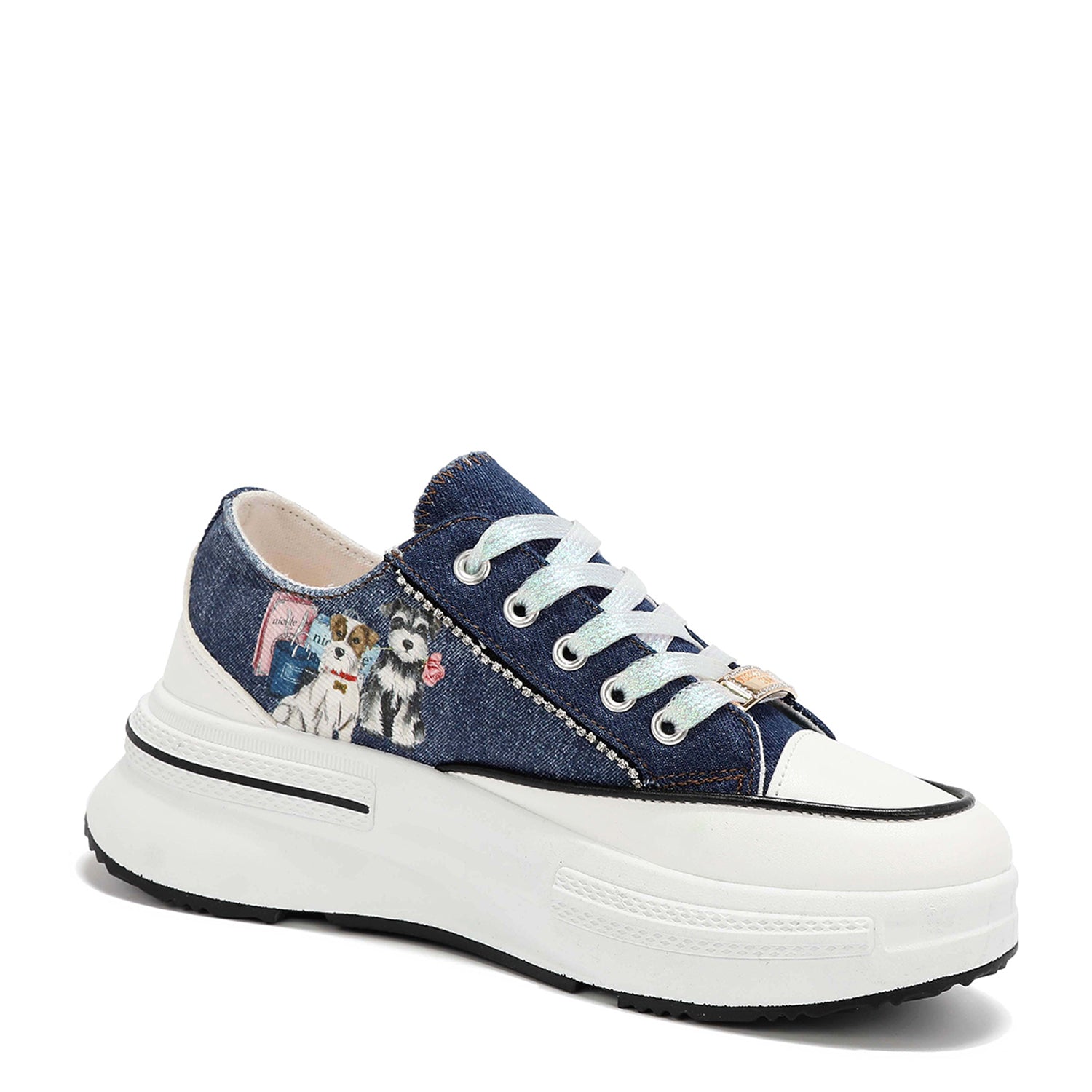 Platform Lace-Up Sneakers with Rhinestone Trim and Studs