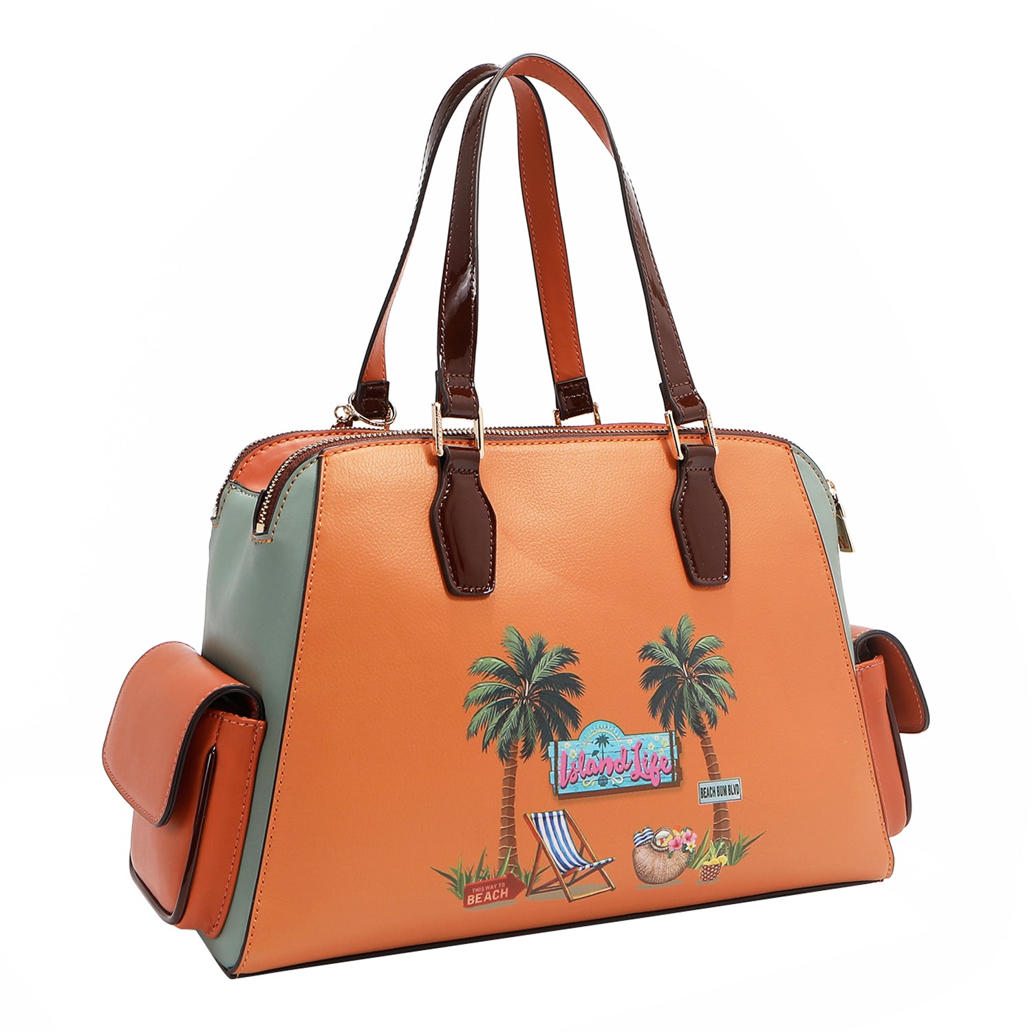 Sun & Sand Handbag Embellished with Island Charm, Tropical Palms