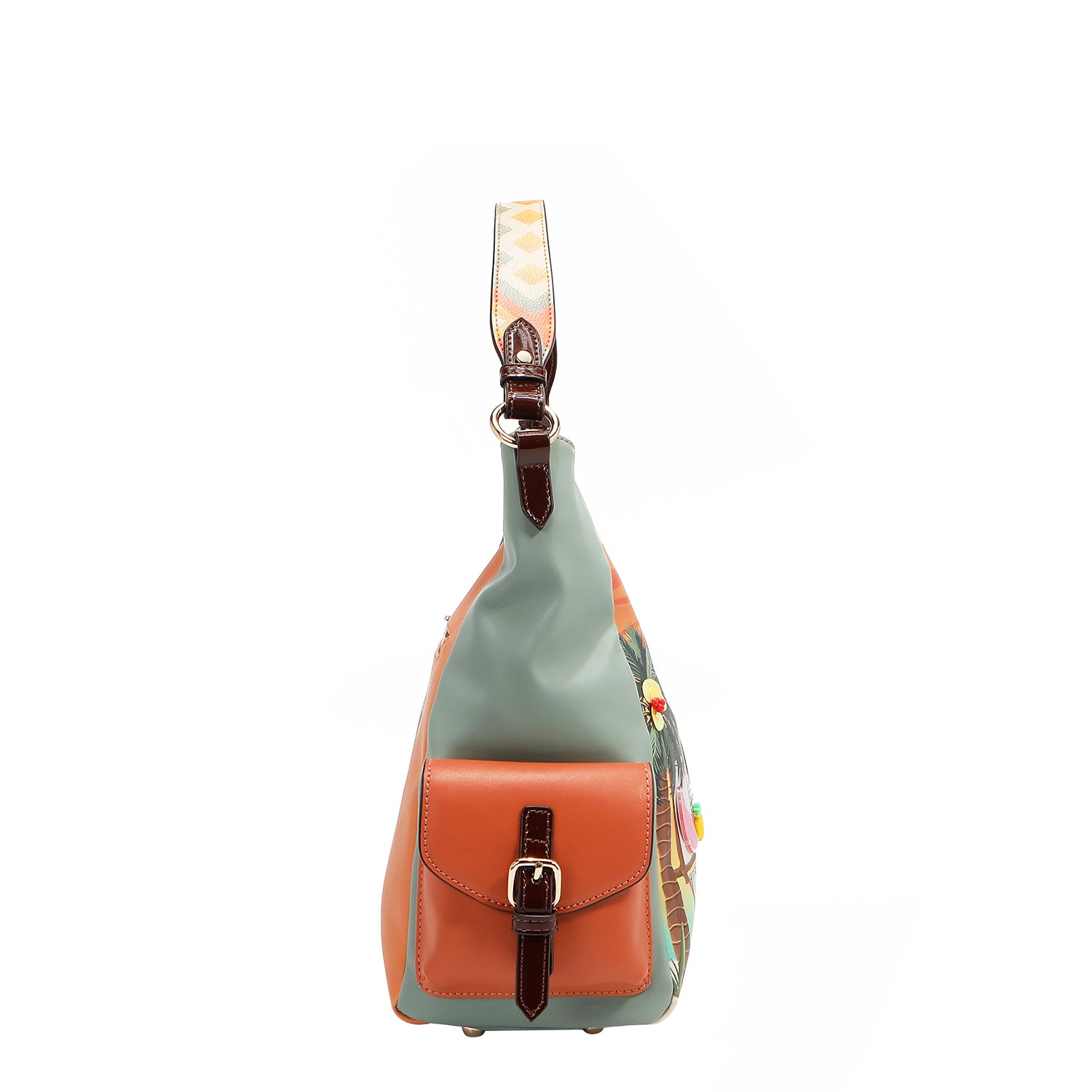 Side view of our Sun and Sand Hobo Bag with pocket.