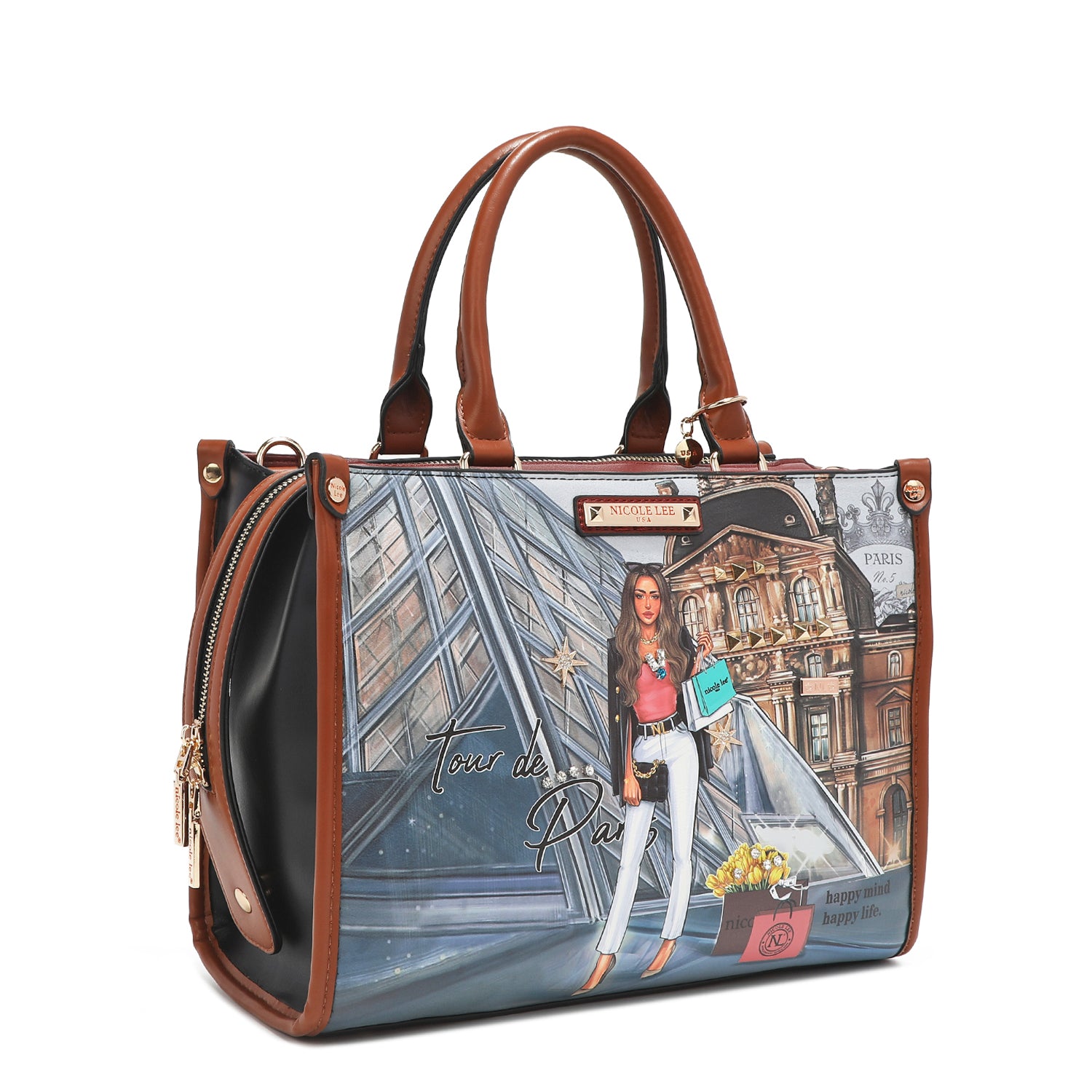 Tour de Paris Satchel, Medium Vegan Leather Embellished Handbag ...