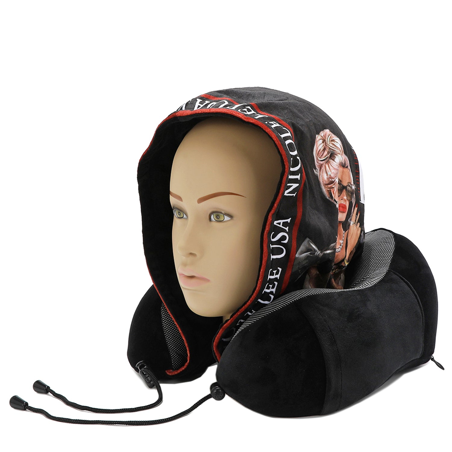 Hooded Travel Neck Pillow, High Density Memory Foam, Adjustable