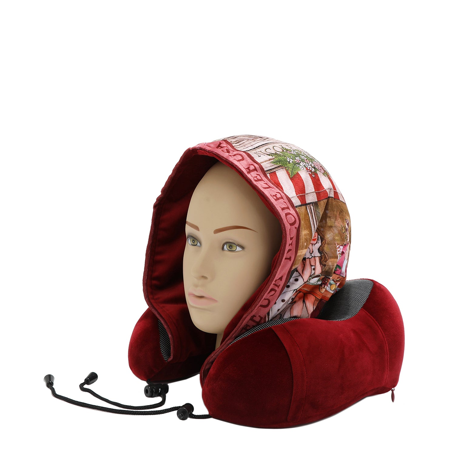 Hooded Travel Neck Pillow, High Density Memory Foam, Adjustable