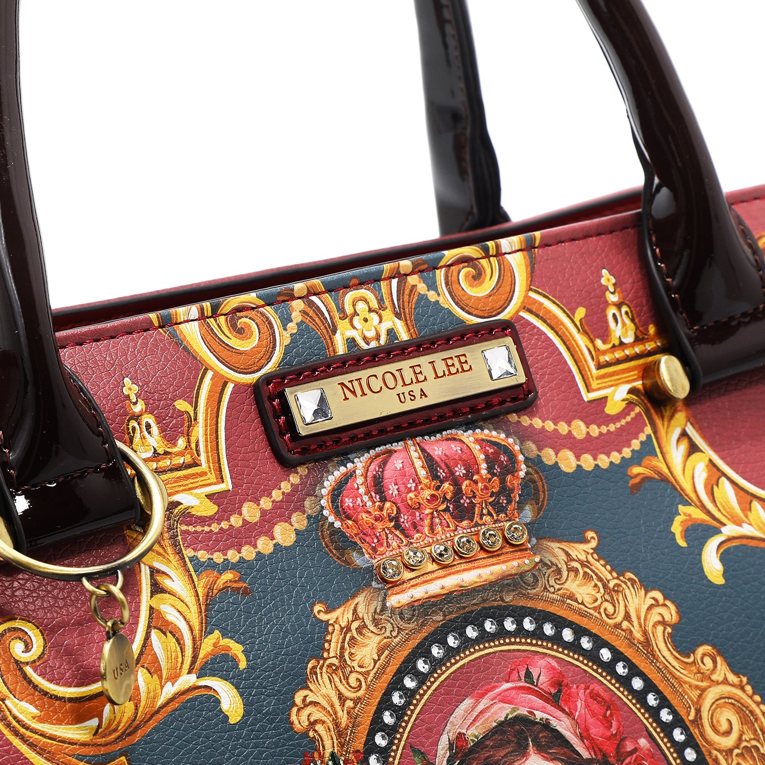 The Queen Wide Handbag with Embellishments, Bow and Tassel Charm