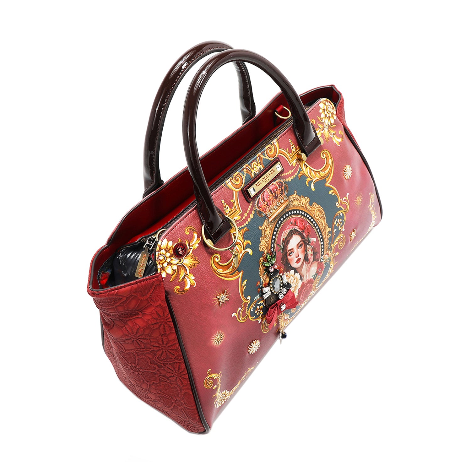 The Queen Wide Handbag with Embellishments, Bow and Tassel Charm