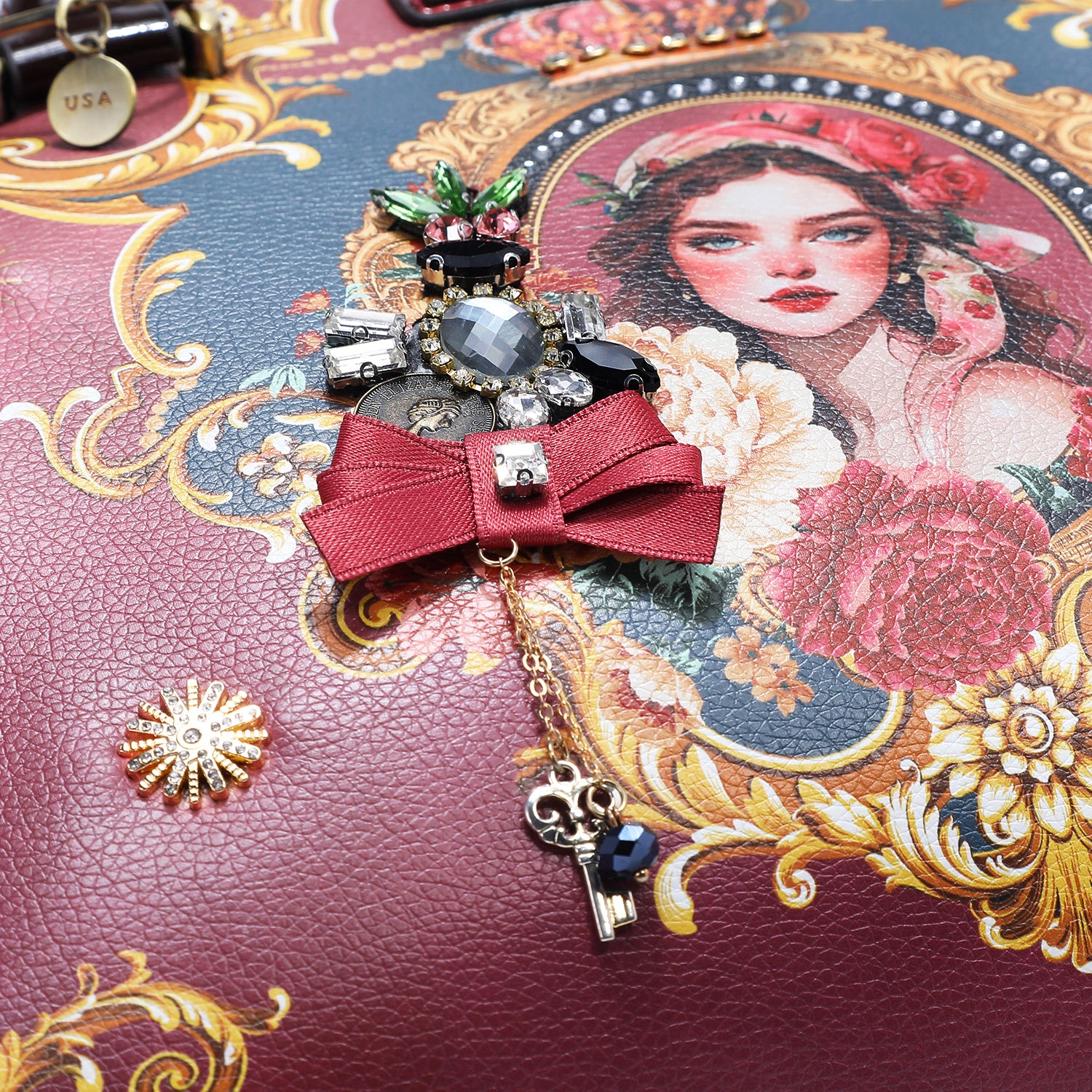 The Queen Satchel Handbag with Embellishments, Vegan Leather
