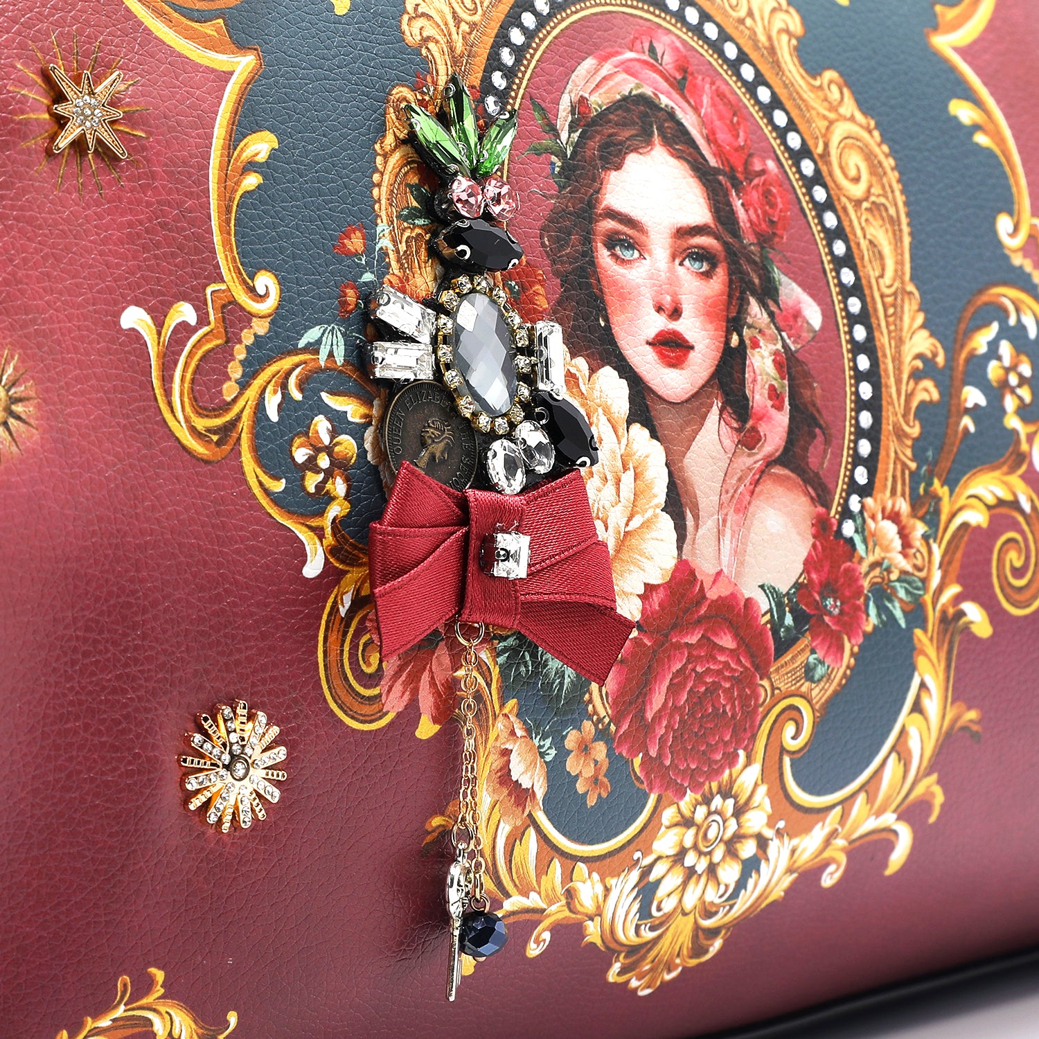 The Queen Satchel Handbag with Embellishments, Vegan Leather