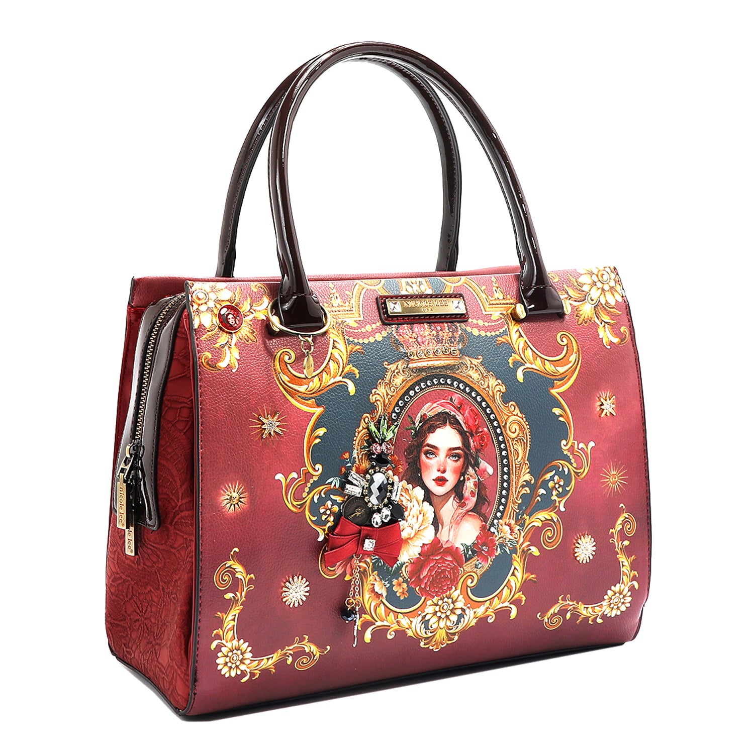 The Queen Satchel Handbag with Embellishments, Vegan Leather