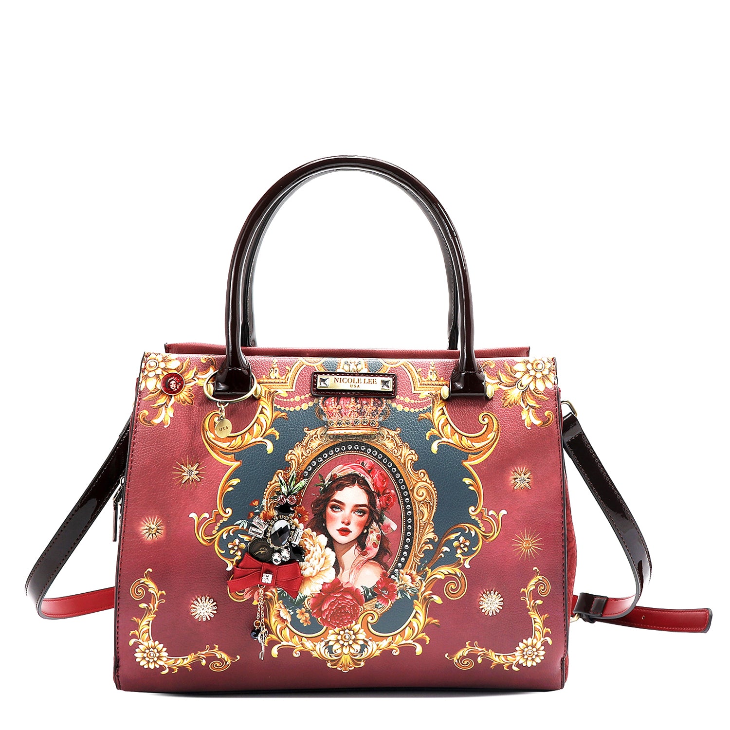 The Queen Satchel Handbag with Embellishments, Vegan Leather