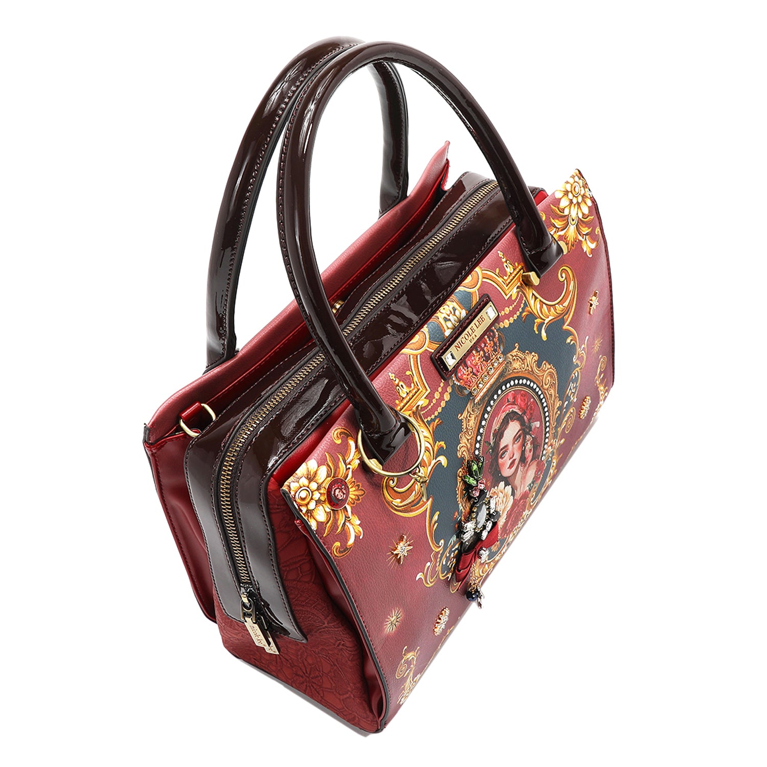 The Queen Satchel Handbag with Embellishments, Vegan Leather