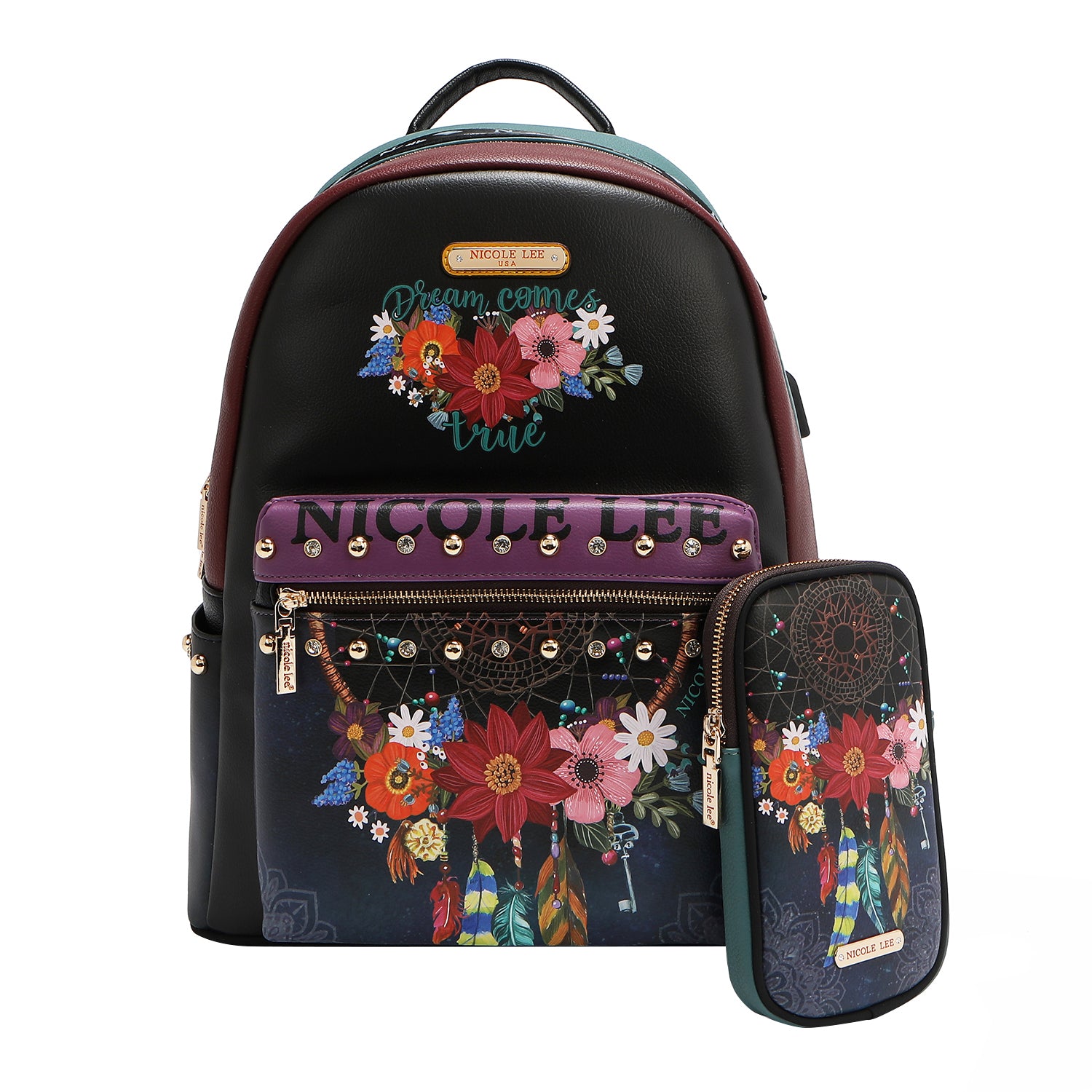 LARGE USB FASHION BACKPACK WITH CHARGING PORT AND POUCH