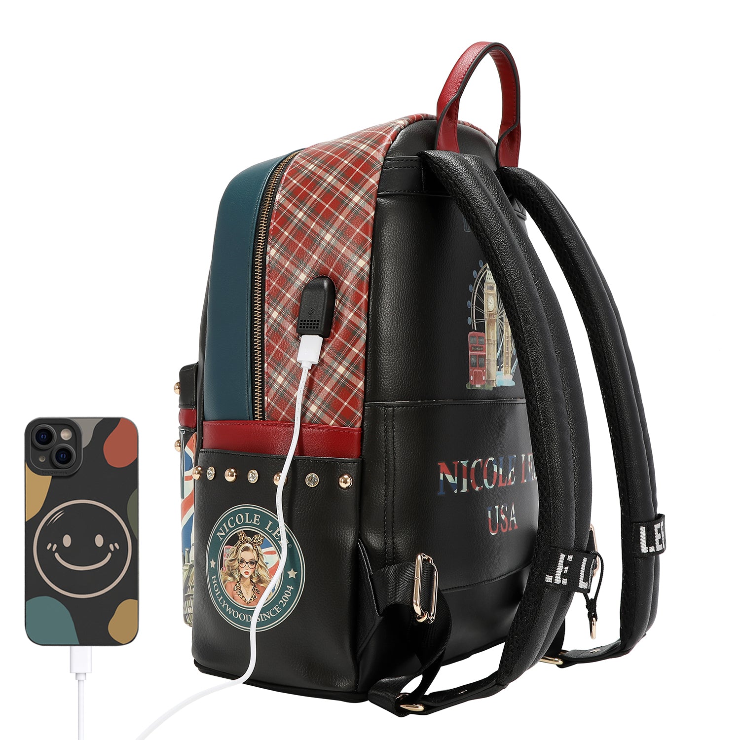 LARGE USB FASHION BACKPACK WITH CHARGING PORT AND POUCH