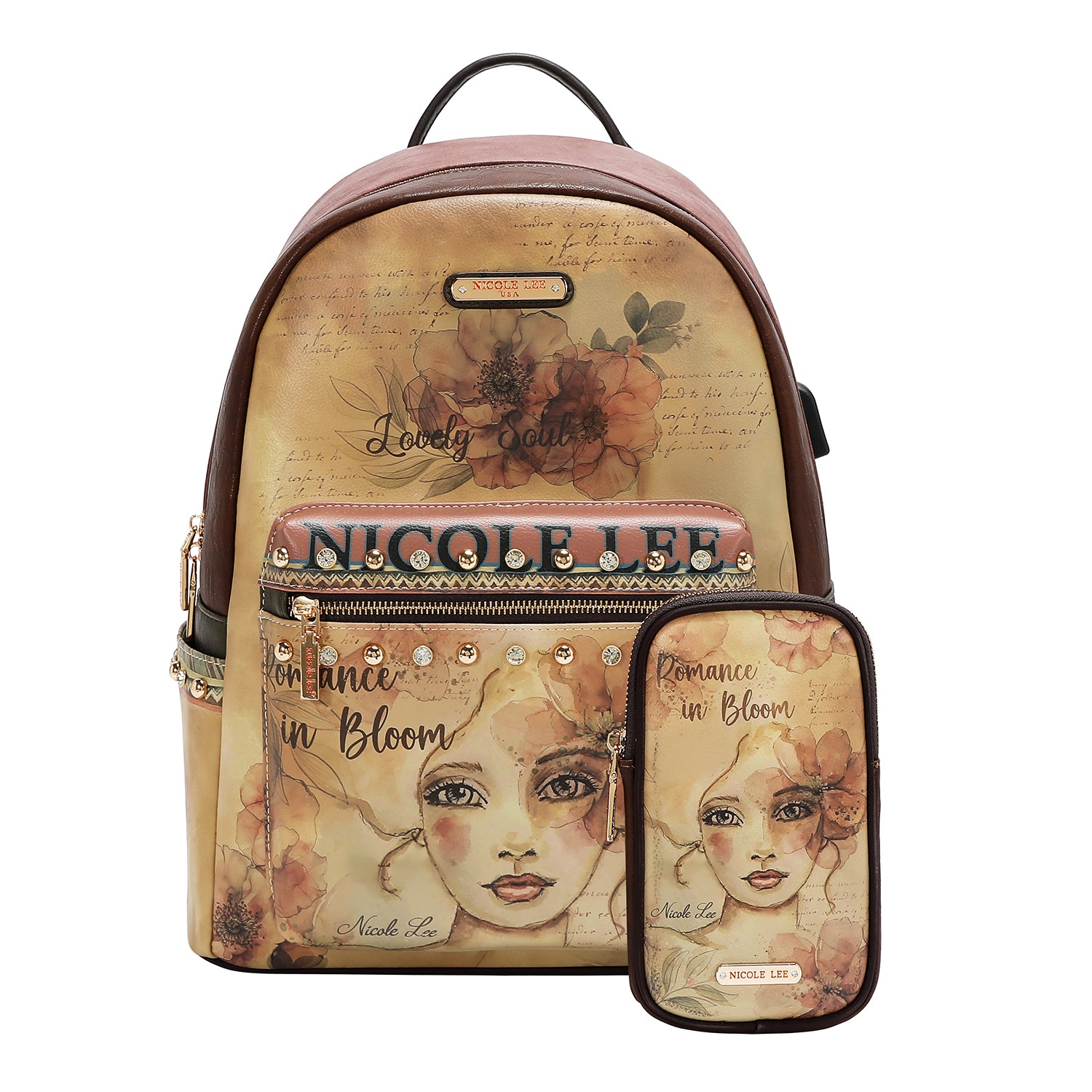 LARGE USB FASHION BACKPACK WITH CHARGING PORT AND POUCH