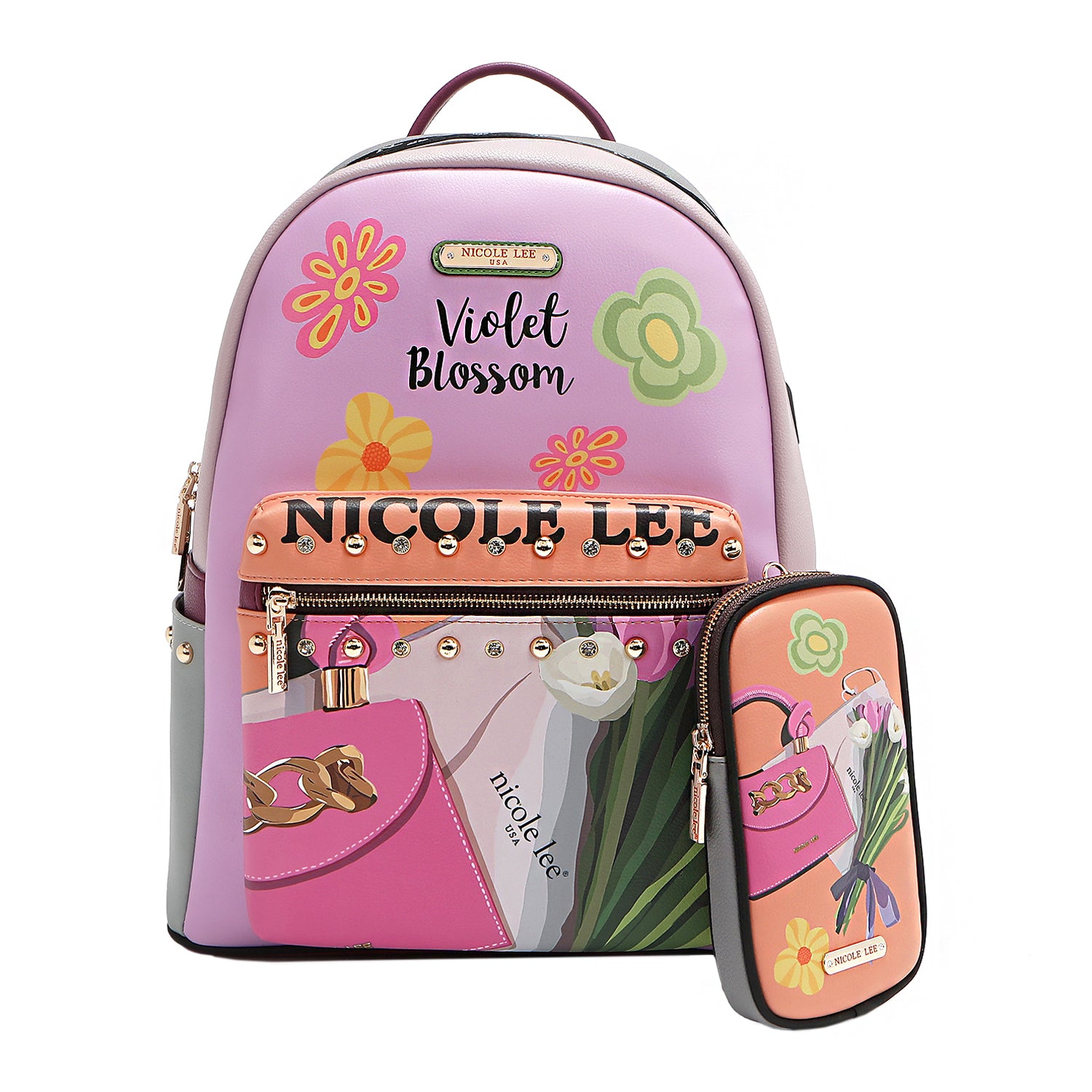 LARGE USB FASHION BACKPACK WITH CHARGING PORT AND POUCH