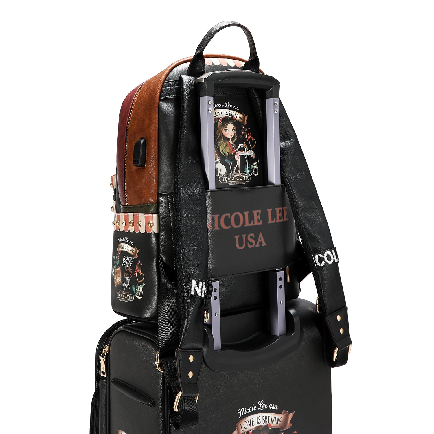 LARGE USB FASHION BACKPACK WITH CHARGING PORT AND POUCH