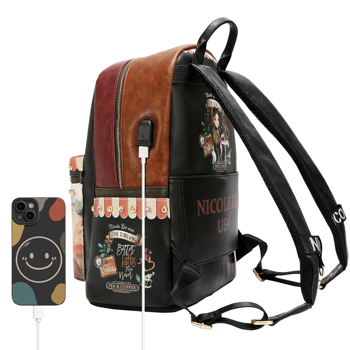 LARGE USB FASHION BACKPACK WITH CHARGING PORT AND POUCH