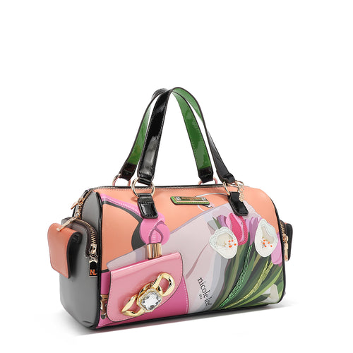 VIOLET BLOSSOM WIDE HANDBAG