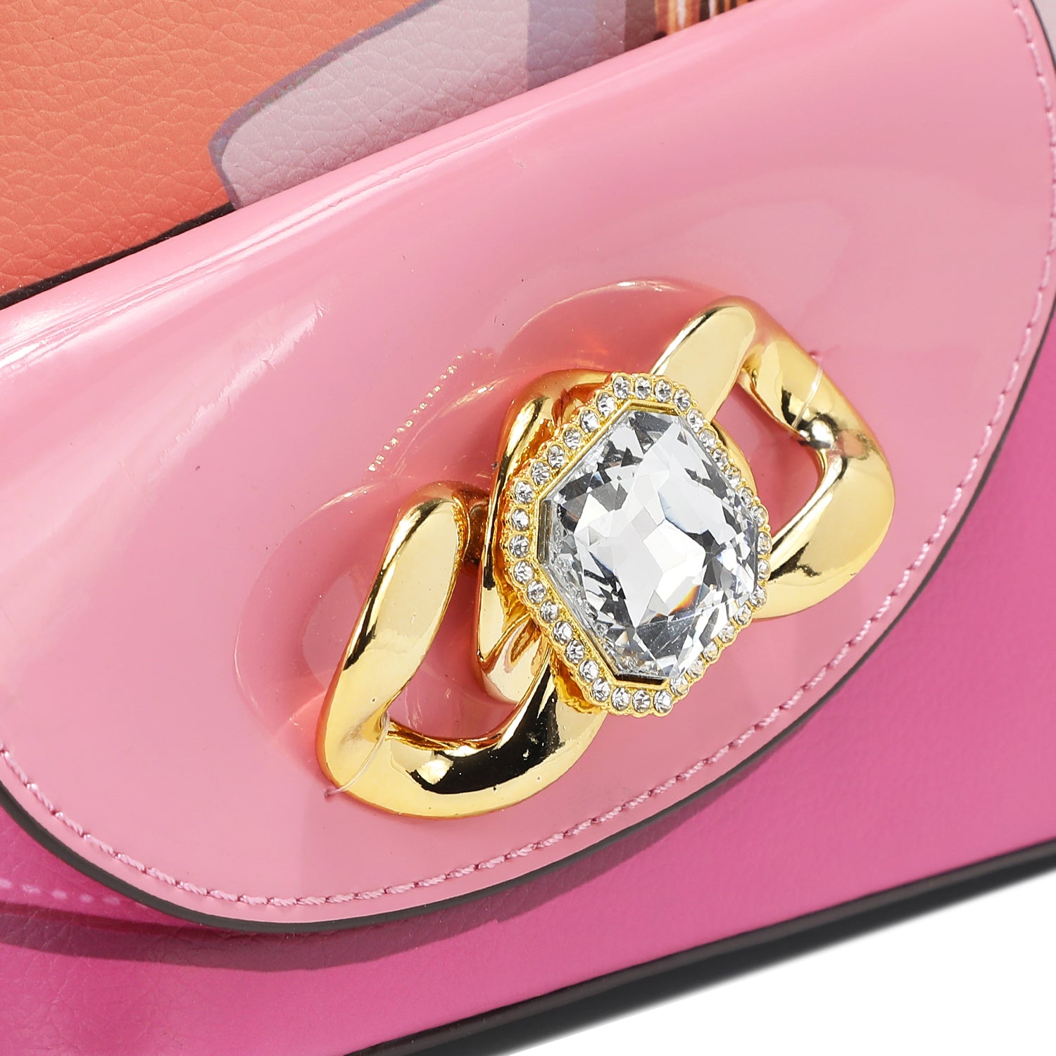 Violet Blossom Handbag Embellished with Gleaming Gold Chain-link