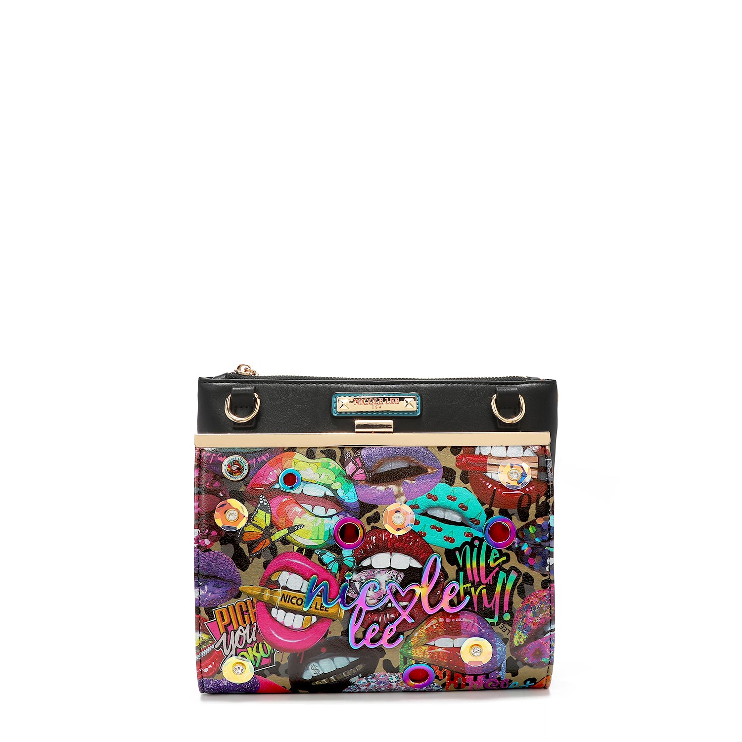 All Emotion Crossbody, 2 Compartments, Embellished Vegan Leather