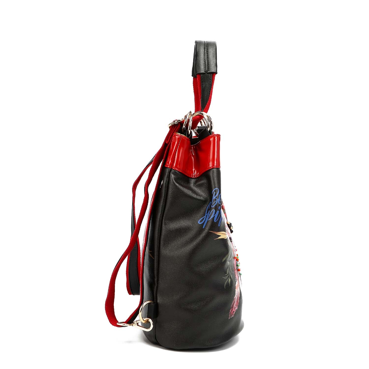 Vegan Leather Multifunctional Bucket Bag Backpack, Women's Handbag