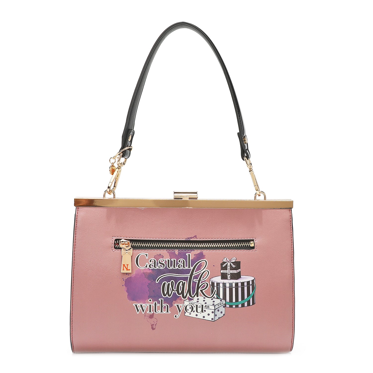 Casual Walk Embellished Vegan Leather Clutch Handbag, Optional