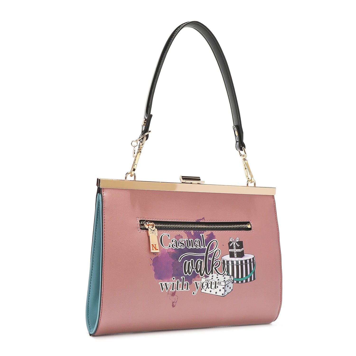 Casual Walk Embellished Vegan Leather Clutch Handbag, Optional
