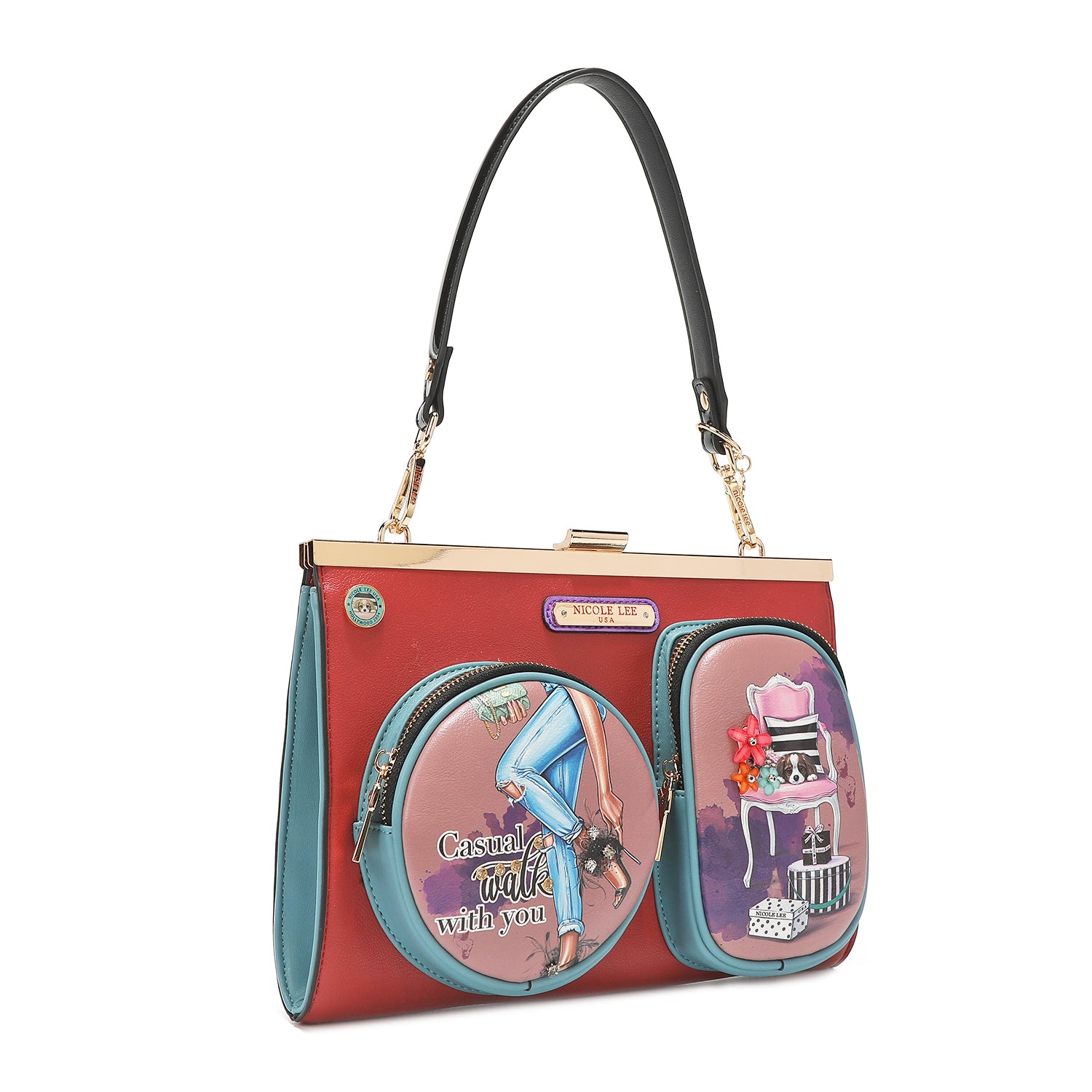 Casual Walk Embellished Vegan Leather Clutch Handbag, Optional