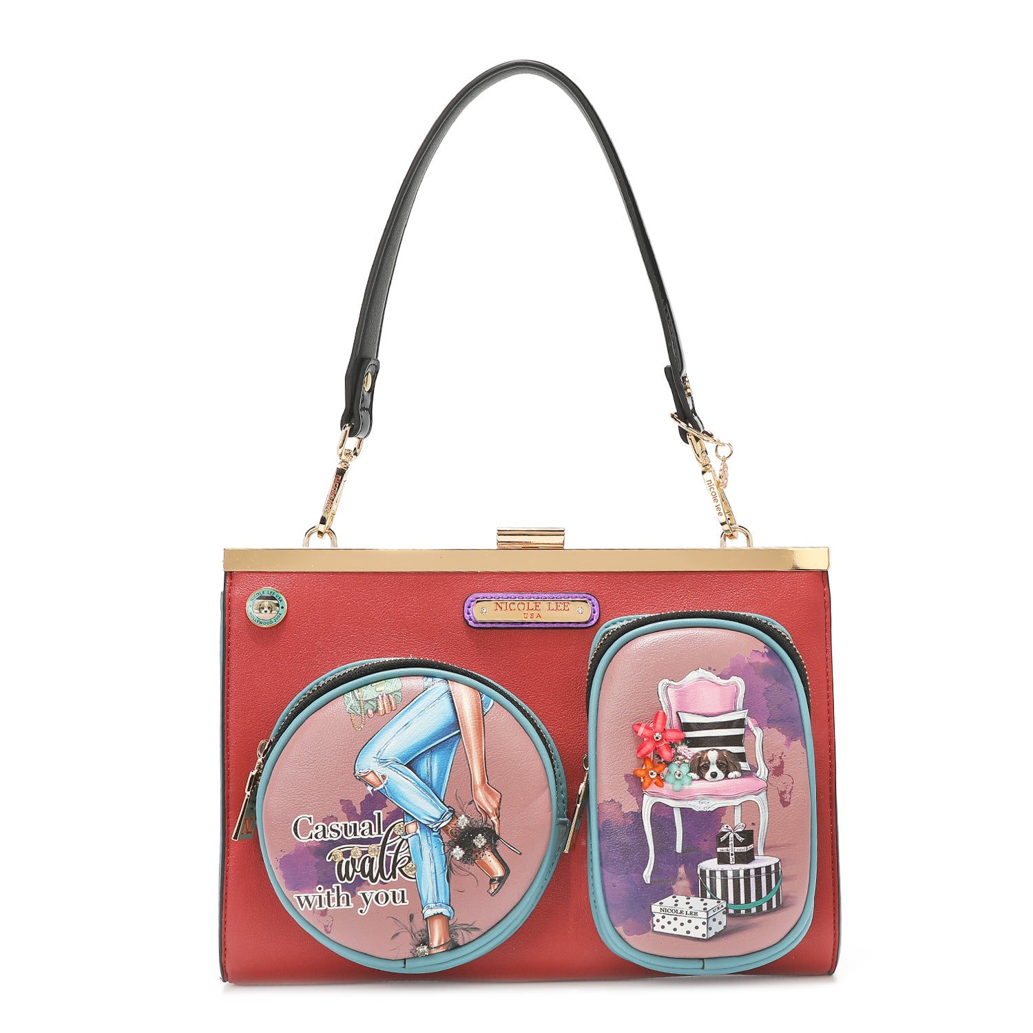 Casual Walk Embellished Vegan Leather Clutch Handbag, Optional