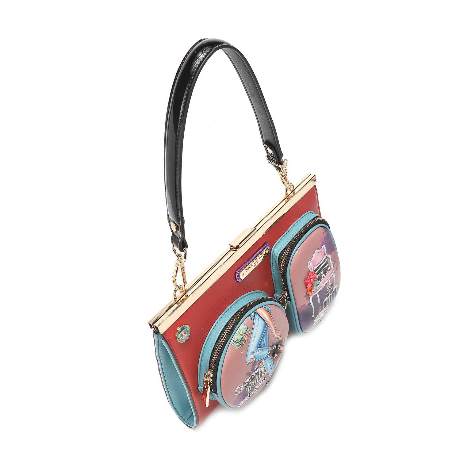 Casual Walk Embellished Vegan Leather Clutch Handbag, Optional