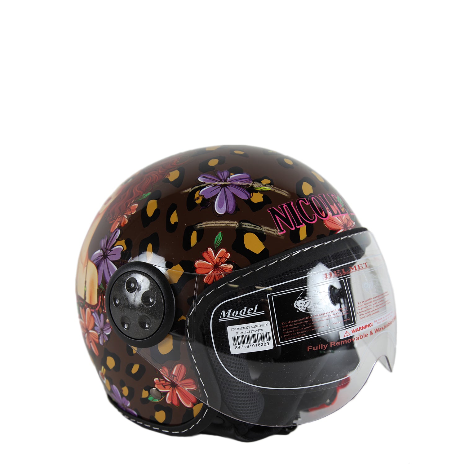 Open Face Fashion Vespa Motorcycle Helmet, Fashion Print, DOT