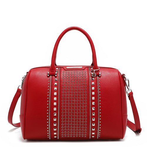 Vintage Sara Boston Bag, Vegan Leather Medium Handbag, Embellished Studded  – Nicole Lee Online