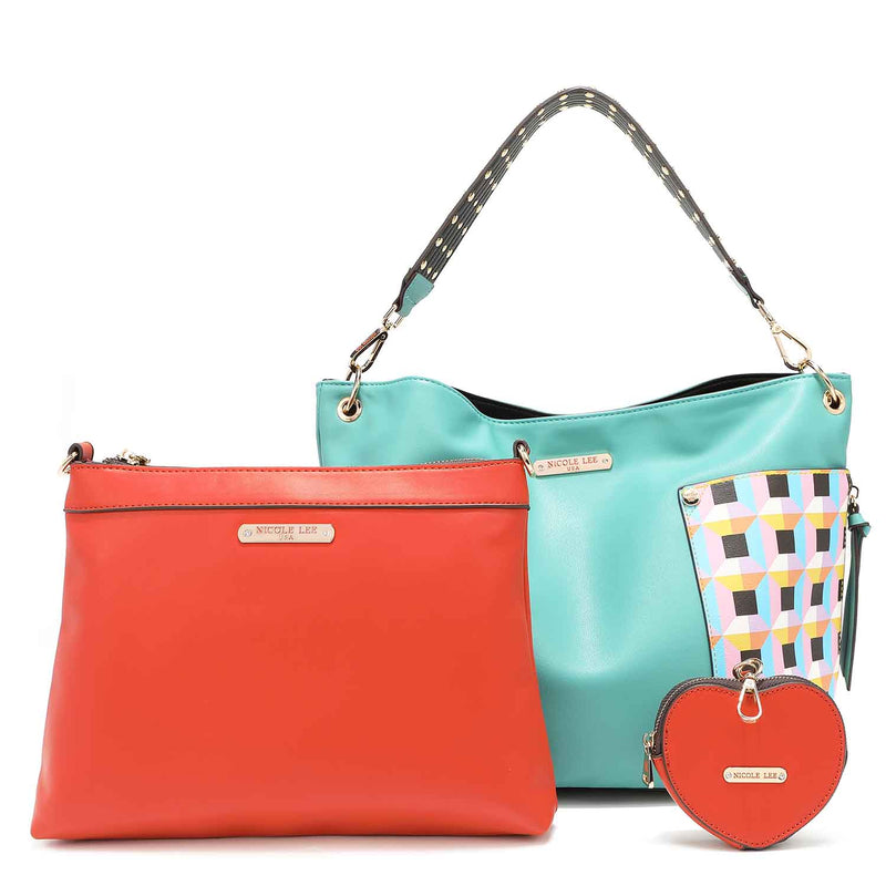 Quihn 3 Piece Handbag Set, Vegan Leather, Heart Coin Purse, Crossbody -  Travel – Nicole Lee Online